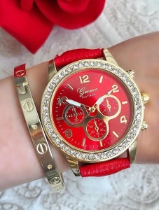 Ceas dama Christal Golden Red curea piele PU
