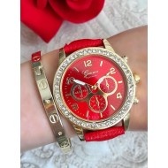 Ceas dama Flower Fashion Corai cu pietricele - Img 2
