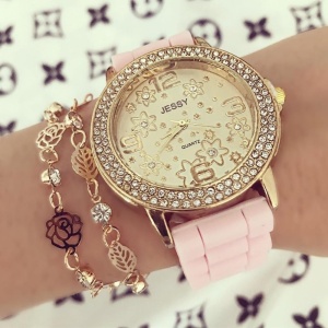 Ceas dama Flower Fashion Pink cu pietricele