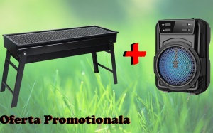 Pachet pentru camping, Gratar pliabil + mini boxa Bluetooth Cadou