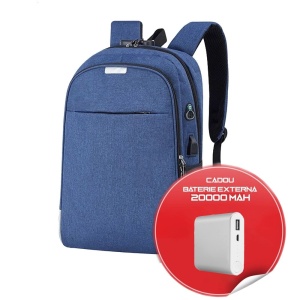 Pachet Rucsac anti-furt cu port USB si Baterie externa cadou