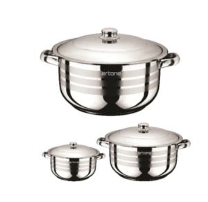 Set 3 oale Ertone MN 515 din inox cu capace de sticla, 20CM/3.2L, 22CM/4,5L, 24CM/6,3L, - Img 2