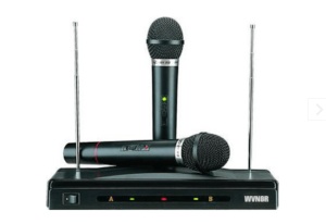 Set karaoke cu 2x Microfon Wireless, Buton On-Off, Receiver FM System HEROSTAR - Img 2
