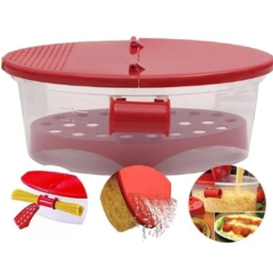 Castron pentru prepararea pastelor la microunde, cu strecuratoare