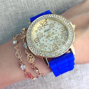 Ceas dama Flower Fashion Blue cu pietricele