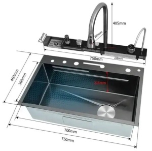 Chiuveta Multifunctionala Cu 2 Cascade Cu Accesorii Incluse, Afisaj Digital A Temperaturii Si Robinet Cascada - Img 3