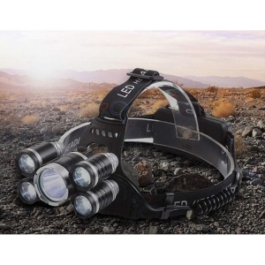 Lanterna frontala, 5 x LED, XM-L T6 + 4 XPE, 12000 Lumeni, Incarcator 220V + Incarcator Auto - Img 3