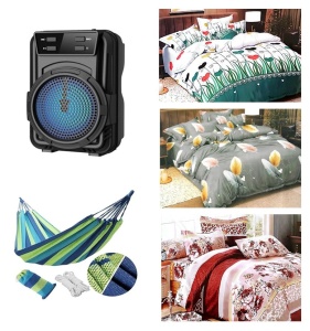 Lichidare de stoc lenjerie de pat 4 piese finet 180x230, model floral, boxă Bluetooth, hamac