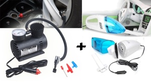 Pachet - Compresor auto pentru aer, 12v + aspirator auto vacuum, 12v