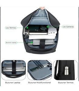 Rucsac Smart cu Display LED, WiFi, impermeabil, Aplicatie Dedicata iOS/Android, Port USB Extern, Negru - Img 6