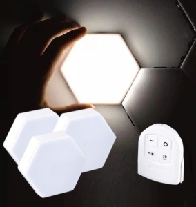 Set 3 lampi modulare Hexagon, Senzor tactil si telecomanda