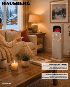 Aeroterma electrica tip turn, 2000W, 2 trepte de putere, Termostat reglabil, Functie aer rece, Protectie supraincalzire