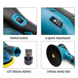 Aparat de slefuit/lustruit cu 2 acumulatori cu excentric, 2500-5000 rpm, 5 inch diametrul,12V, 1500mAh, pentru detalii auto - Img 2