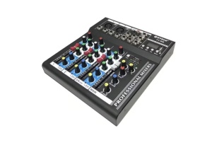 Mixer audio digital profesional F4, neamplificat, 4 canale, conexiune Bluetooth, cititor USB, ecran LCD iluminat, Phantom 48V, negru
