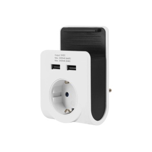 Priza de perete schuko, cu suport pentru telefon, 2 x USB