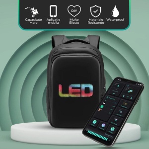 Rucsac Smart cu Display LED, WiFi, impermeabil, Aplicatie Dedicata iOS/Android, Port USB Extern, Negru - Img 3