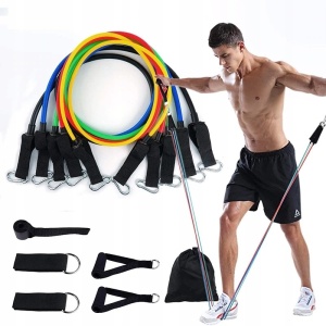 Set 5 corzi elastice din latex cu accesorii pentru toate grupele musculare