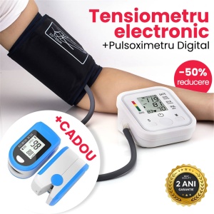 Pachet PROMO! Tensiometru electronic de brat – 99 memorari + Pulsoximetru Digital cu ecran LCD