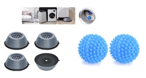 Pachet - Set 2 bile anti-sifonare, uscarea rapida a rufelor pentru masina de spalat si Set 4 suporti amortizare, antizgomot/antivibratii pentru masina de spalat