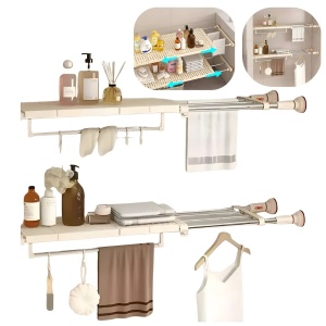 Separator telescopic extensibil pentru rafturi de dulap, reglabil 70-120 cm, cu ventuza, pentru compartimentarea dulapului, din metal si ABS, alb - Img 5
