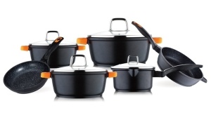 Set 10 piese pentru gatit cu invelis triplu-stratificat din granit marmorat