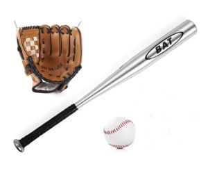 Set 3 piese pentru Baseball sau Soflball, Manusa, Bata baseball si minge piele