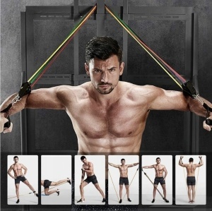 Set 5 corzi elastice din latex cu accesorii pentru toate grupele musculare - Img 3