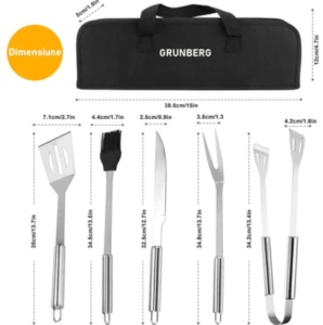 Set 5 ustensile pentru gratar din inox, Grunberg - Img 3