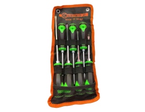 Set 7 Surubelnite, Cap Magnetizat, in cruce, drepte, manere ergonomice, husa, Negru/ Verde