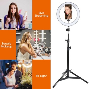 Lampa circulara cu suport selfie si trepied, pentru foto, make-up, cosmetica