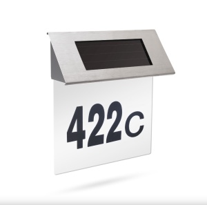 NUMAR DE CASA DIN INOX, CU ILUMINARE LED SI ALIMENTARE SOLARA