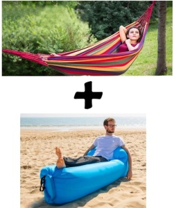 Pachet hamac portabil cu husa de transport + sezlong Lazy Bed pentru piscina sau gradina