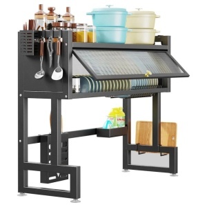 Raft Uscare Vase deasupra Chiuvetei – Suport Metalic Multifunctional cu Scurgator, Tacamuri, Cutite, Tocatoare & Detergent - Img 4