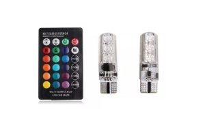 Set 2 Becuri T10 LED 12v RGB Cu Telecomanda Auto