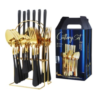 Set tacamuri cu suport din otel inoxidabil, 24 piese