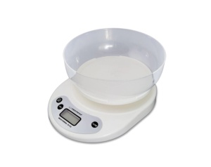 Cantar pentru bucatarie, Bol inclus, 5 Kg, Display LCD, Functia Tara, Alb