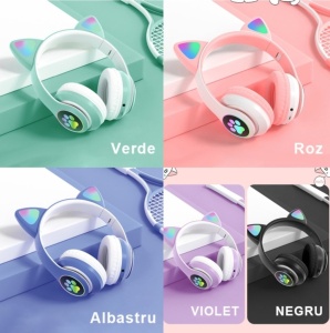 Casti wireless pliabile, Urechi de pisica, Bluetooth 5.0, Handsfree, HiFi, Bass Stereo, LED, TF, - Img 5