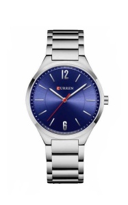 Ceas barbatesc elegant, cu bratara metalica, argintiu/albastru