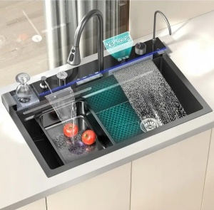 Chiuveta Multifunctionala Cu 2 Cascade Cu Accesorii Incluse, Afisaj Digital A Temperaturii Si Robinet Cascada