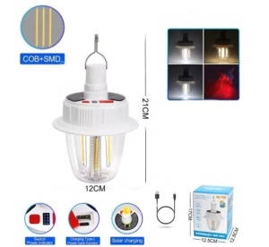 Lanternă LED, solara, reîncărcabilă cu cârlig și 4 funcții de iluminare pentru camping - Img 2
