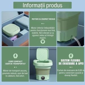 Mini Mașină de Spălat Portabilă 6.5 L cu Funcție de Uscare - Pliabilă, Practică și Ușor de folosit - Img 3