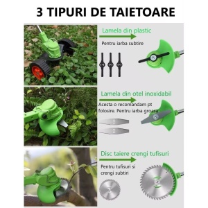 Motocoasa Cu Roți, Trimmer Iarbă Si Gard Viu, 2 Acumulatori Li Ion 21V/2.0Ah - Img 3