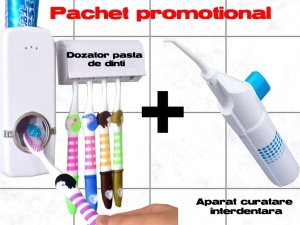 Pachet dozator pasta de dinti si aparat curatare interdentara