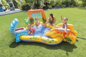 Piscina gonflabila copii cu tobogan Dinozaur 249 x 191 x 109 cm Intex
