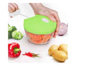 Tocator Manual pentru legume, 3 cutite, actionare cu snur, Verde/Alb