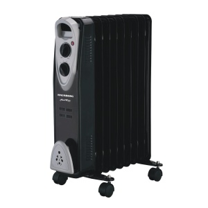 Calorifer electric Hausberg HB-8909, 2000 W, 9 elementi, 3 trepte de putere, Termostat reglabil, Protectie supra-incalzire, Protectie anti-rasturnare, Indicator luminos