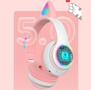 Casti wireless pliabile, Urechi de pisica, Bluetooth 5.0, Handsfree, HiFi, Bass Stereo, LED, TF, - Img 2
