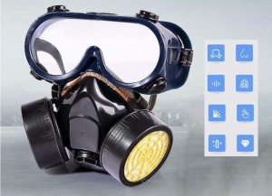 Masca de protectie cu 2 filtre de carbon activ si ochelari, anti praf si vapori, anti poluare