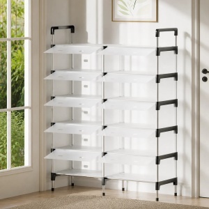 Raft Pliabil pentru Pantofi, 5 Nivele, 10 Compartimente, 87 × 29 × 110 cm, Alb Translucid cu Cadru Negru - Img 5