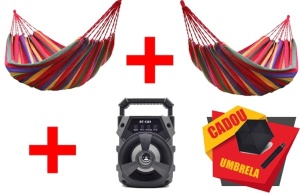 Set 2 hamace + Boxa Portabila + Umbrela Cadou!
